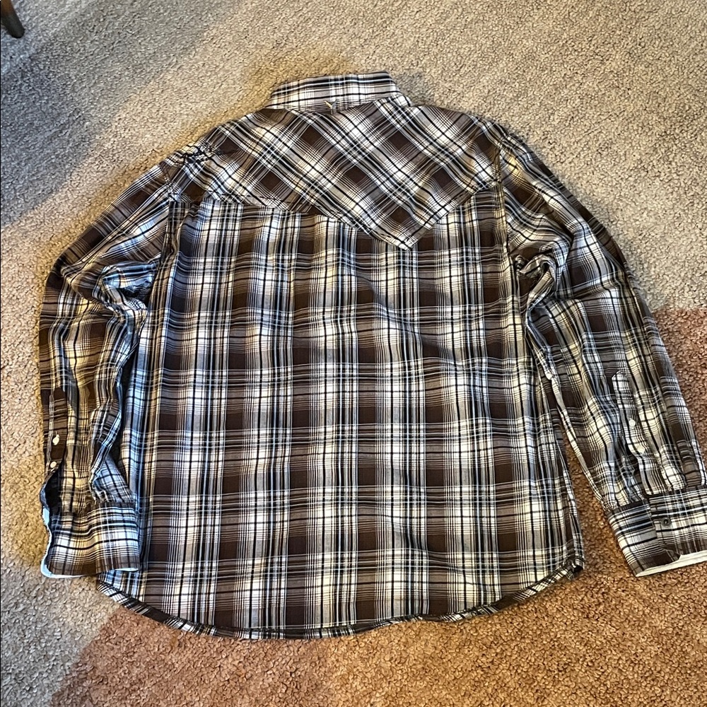 Fender Custom Shop Men's XXL Brown Plaid Western-style Snap Shirt Long Sleeves - Picture 7 of 9